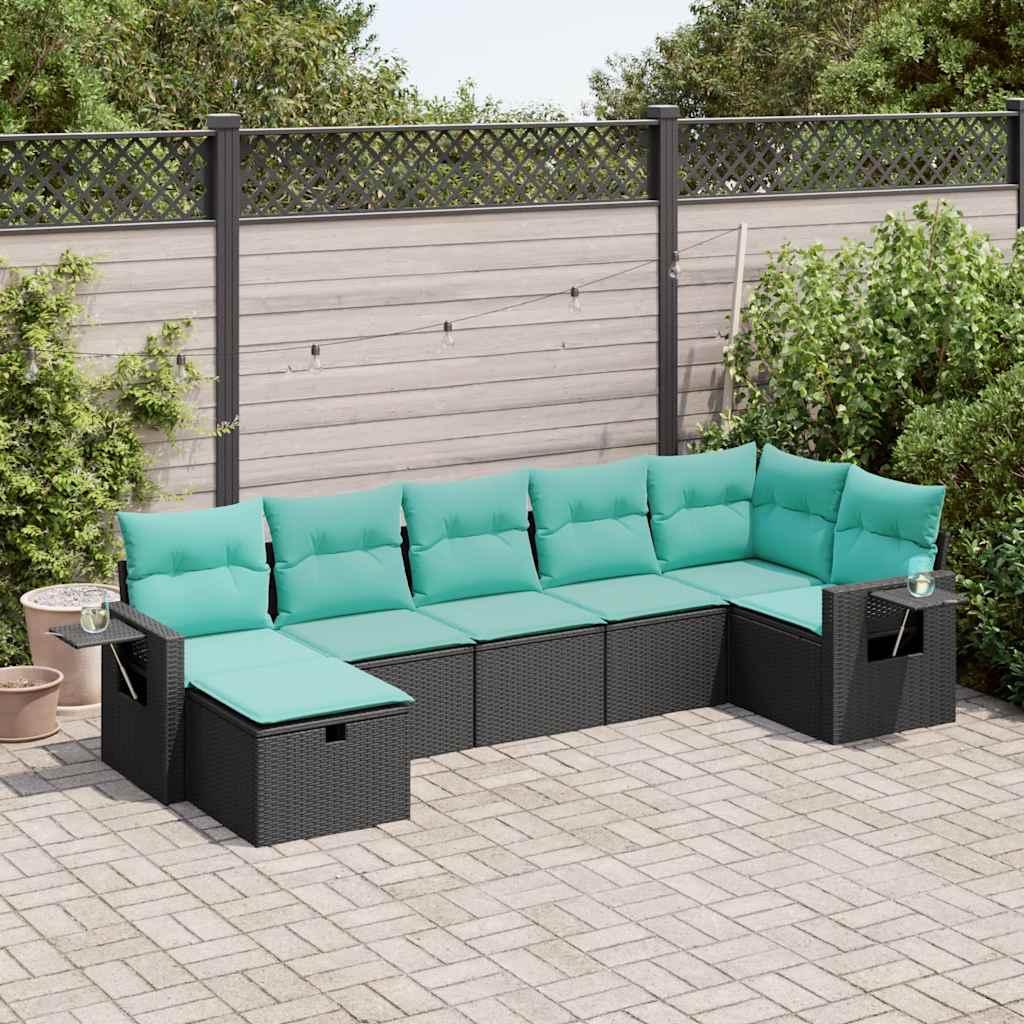 Sofasæt til haven 7 dele med hynder polyrattan sort billede