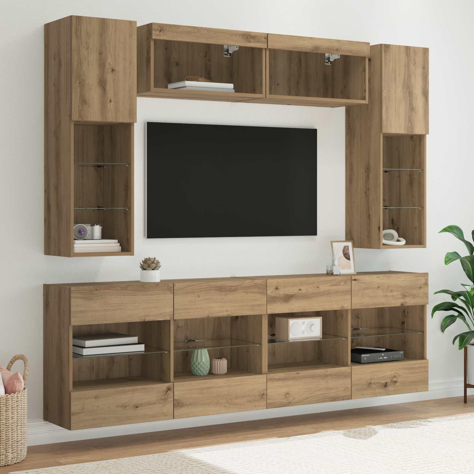 Tv vægskab sæt med LED 6 stk Artisan Eg Konstrueret træ billede
