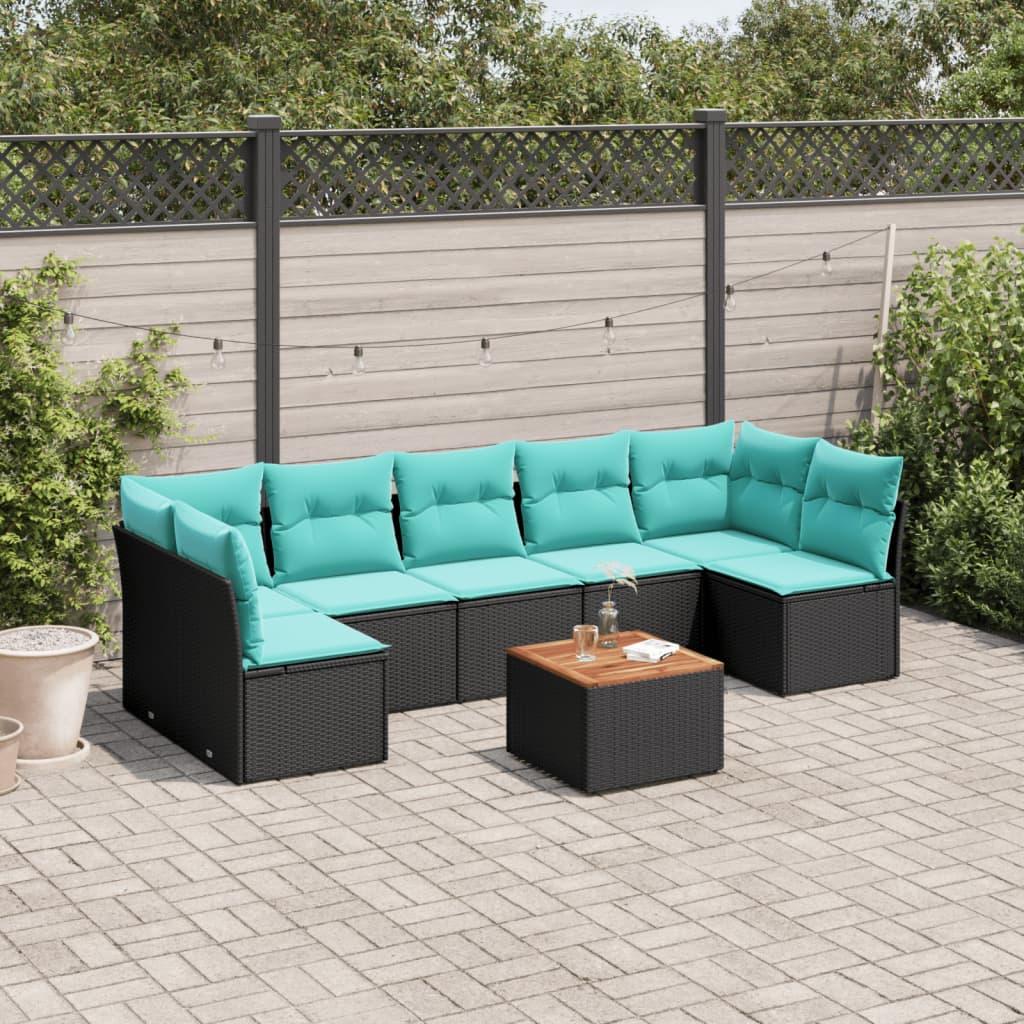 Sofasæt til haven 8 dele med hynder polyrattan sort billede