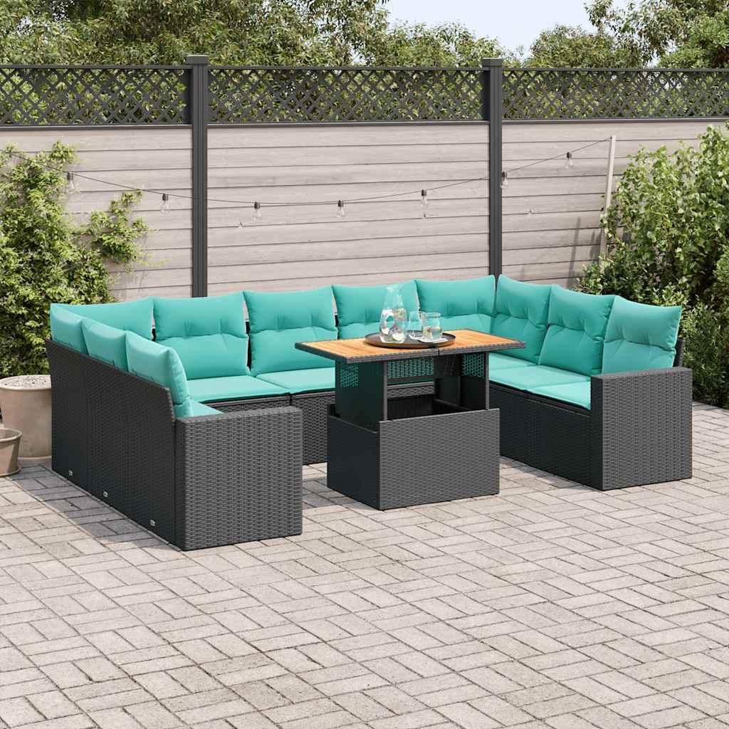 Sofasæt til haven 10 dele med hynder polyrattan sort billede