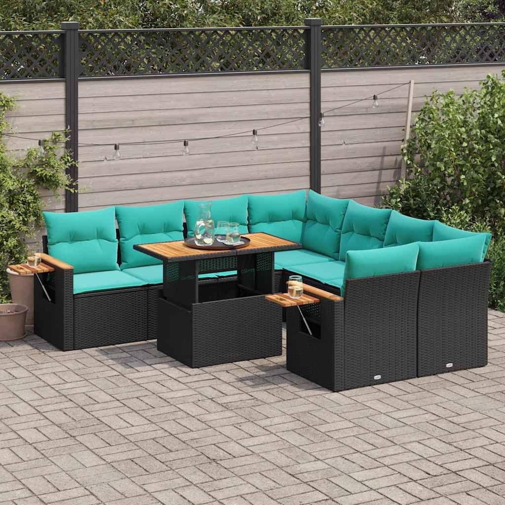 Sofasæt til haven 9 dele med hynder polyrattan sort billede