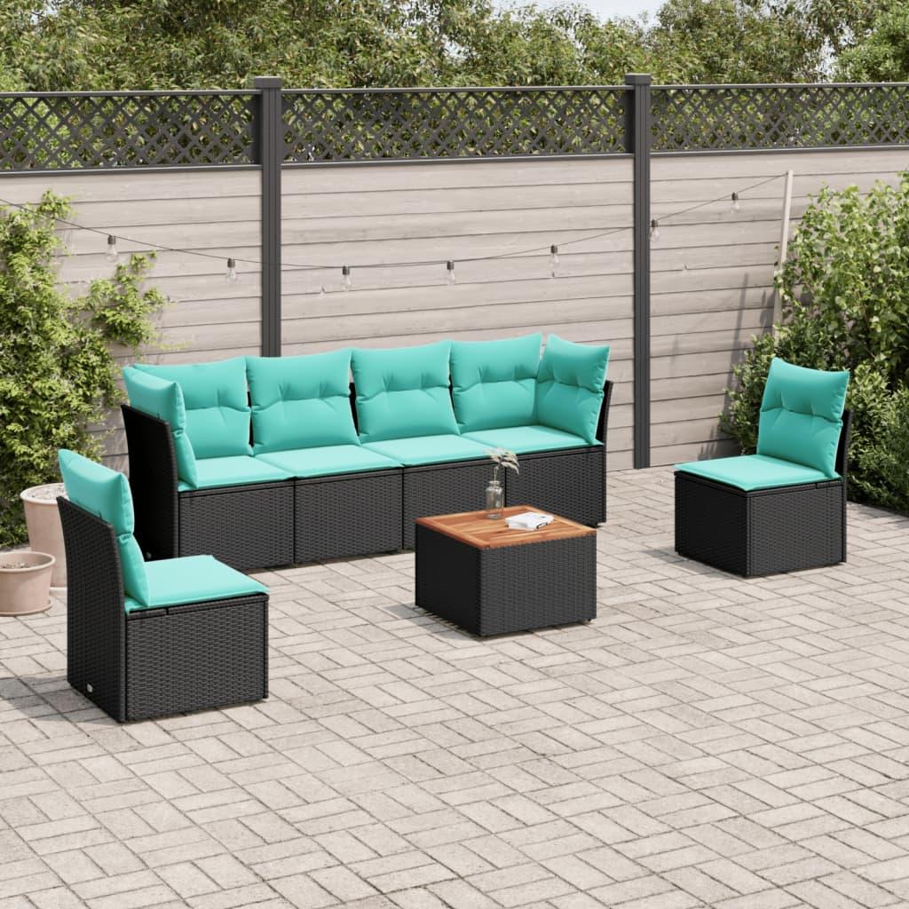 Sofasæt til haven 7 dele med hynder polyrattan sort billede
