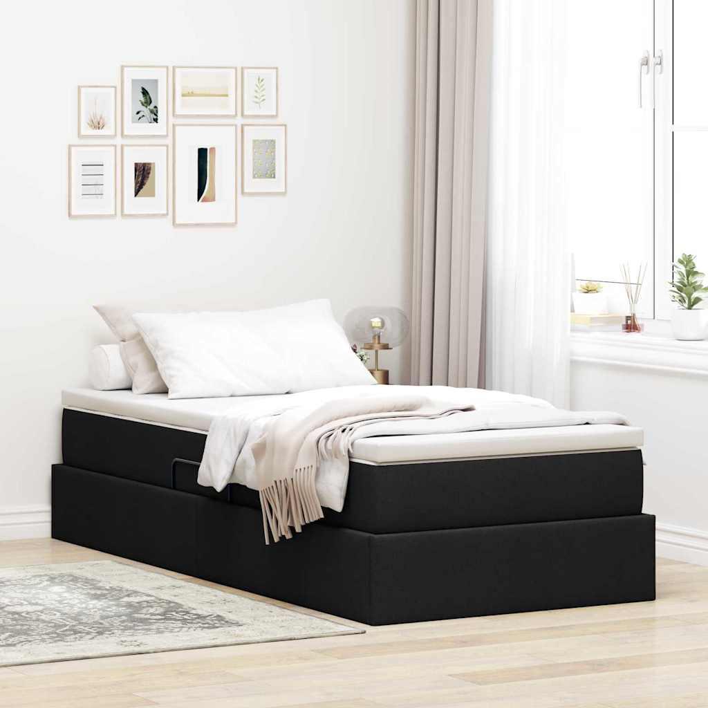 Seng med opbevaring og madras Sort 90 x 190 cm Polyester billede
