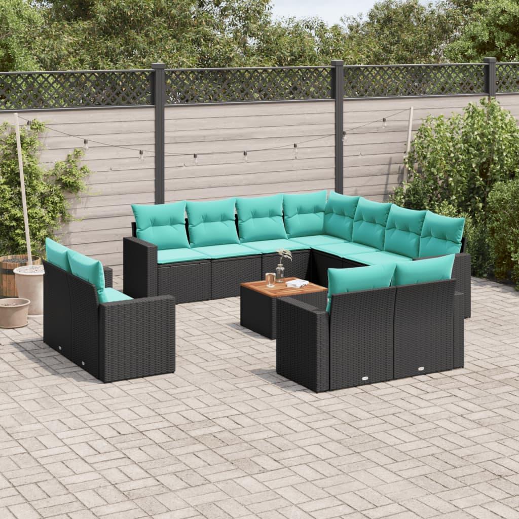 Sofasæt til haven 12 dele med hynder polyrattan sort billede