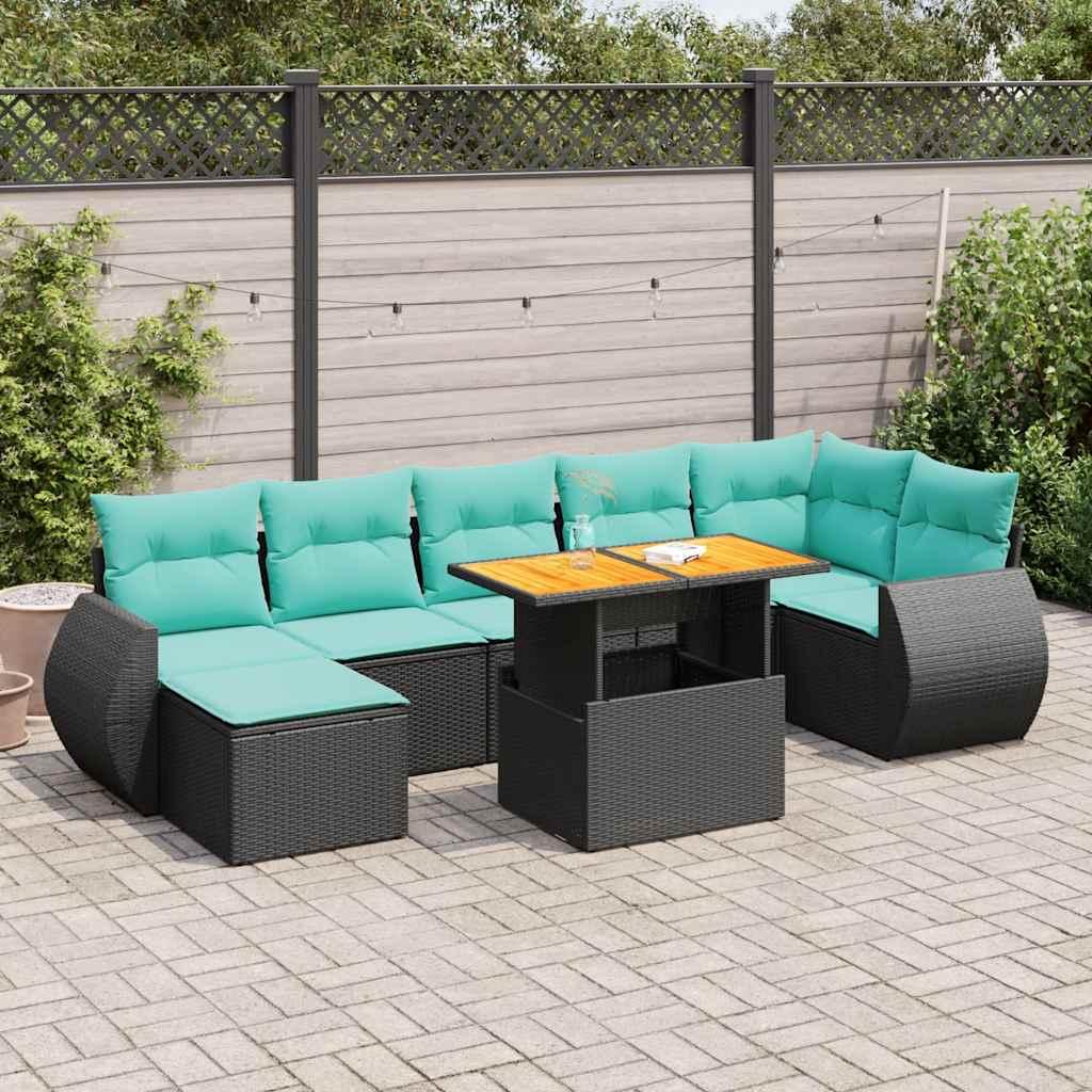 Sofasæt til haven i polyrattan - 8 dele med hynder, sort