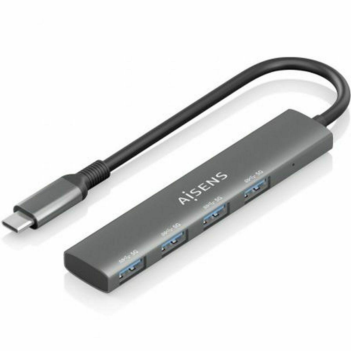 Aisens USB-C til 4x USB-A 3.2 Gen 1 hub - Grå billede