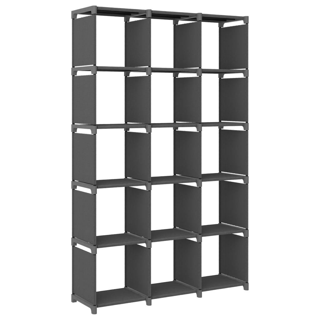 Reol med 15 rum 103x30x175,5 cm stof grå
