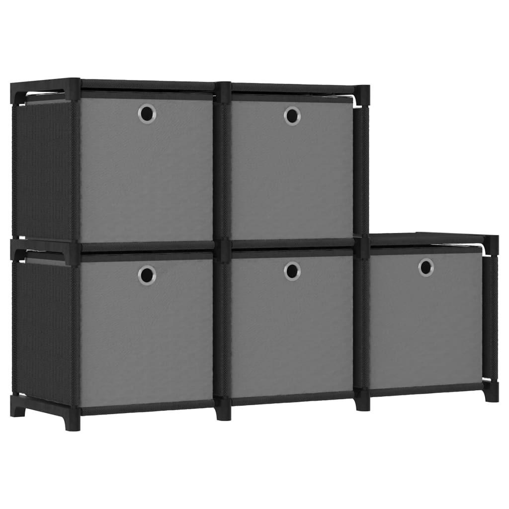 Reol med 5 rum og kasser 103x30x72,5 cm stof sort