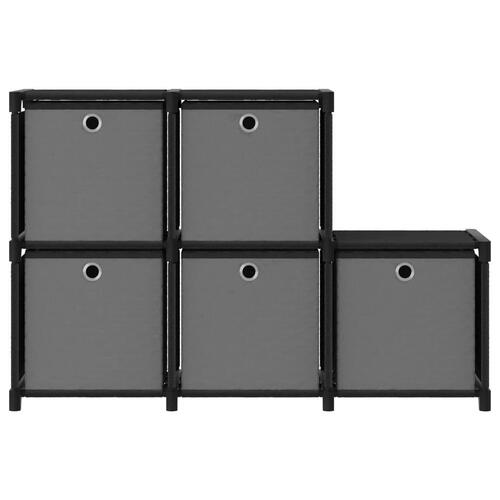 Reol med 5 rum og kasser 103x30x72,5 cm stof sort