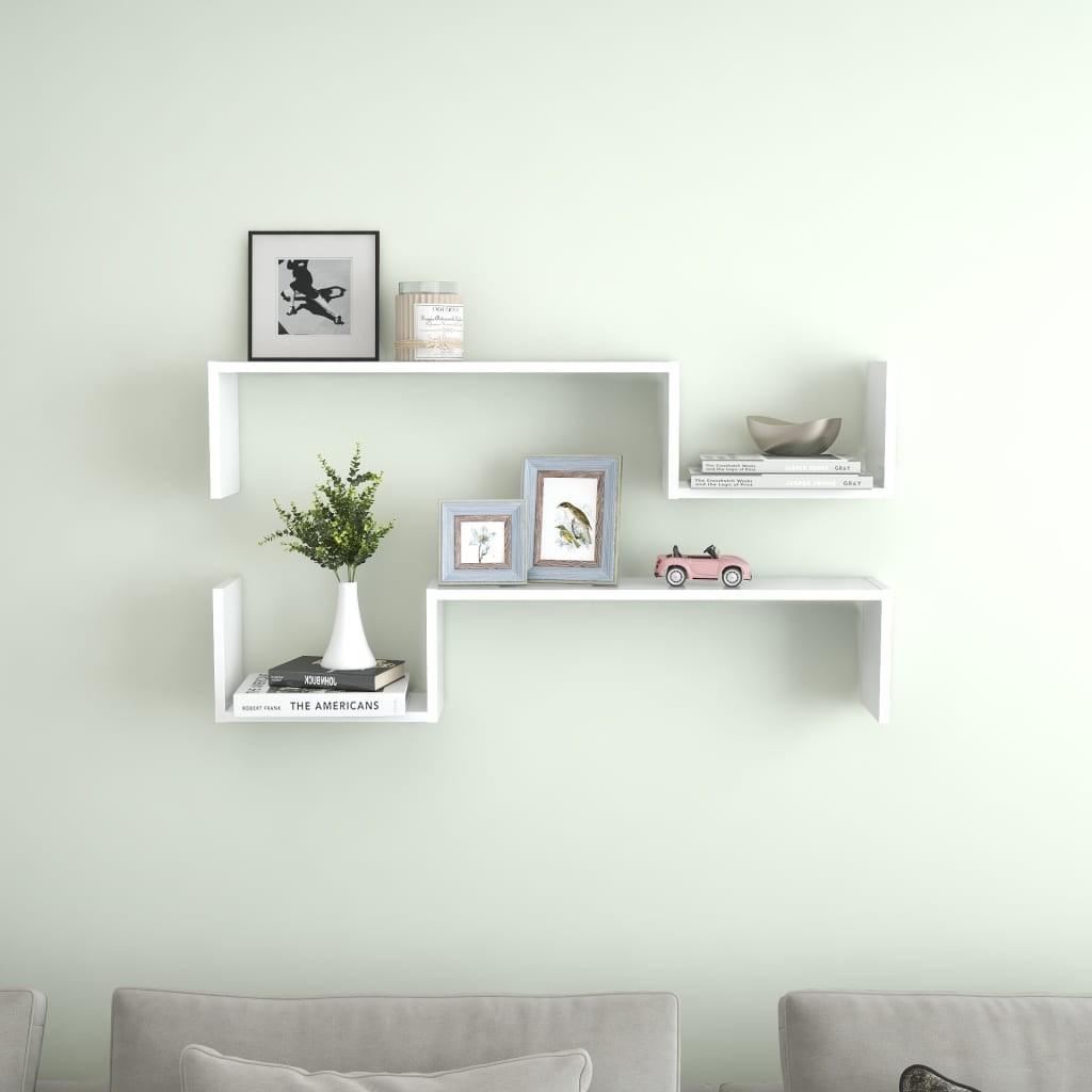 Væghængte hylder 2 stk. 100x15x20 konstrueret træ hvid
