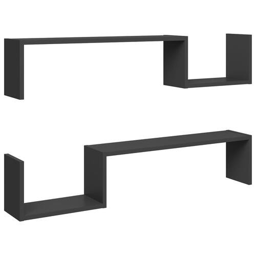 Væghængte kubehylder 2 stk. 100x15x20 cm konstrueret træ grå