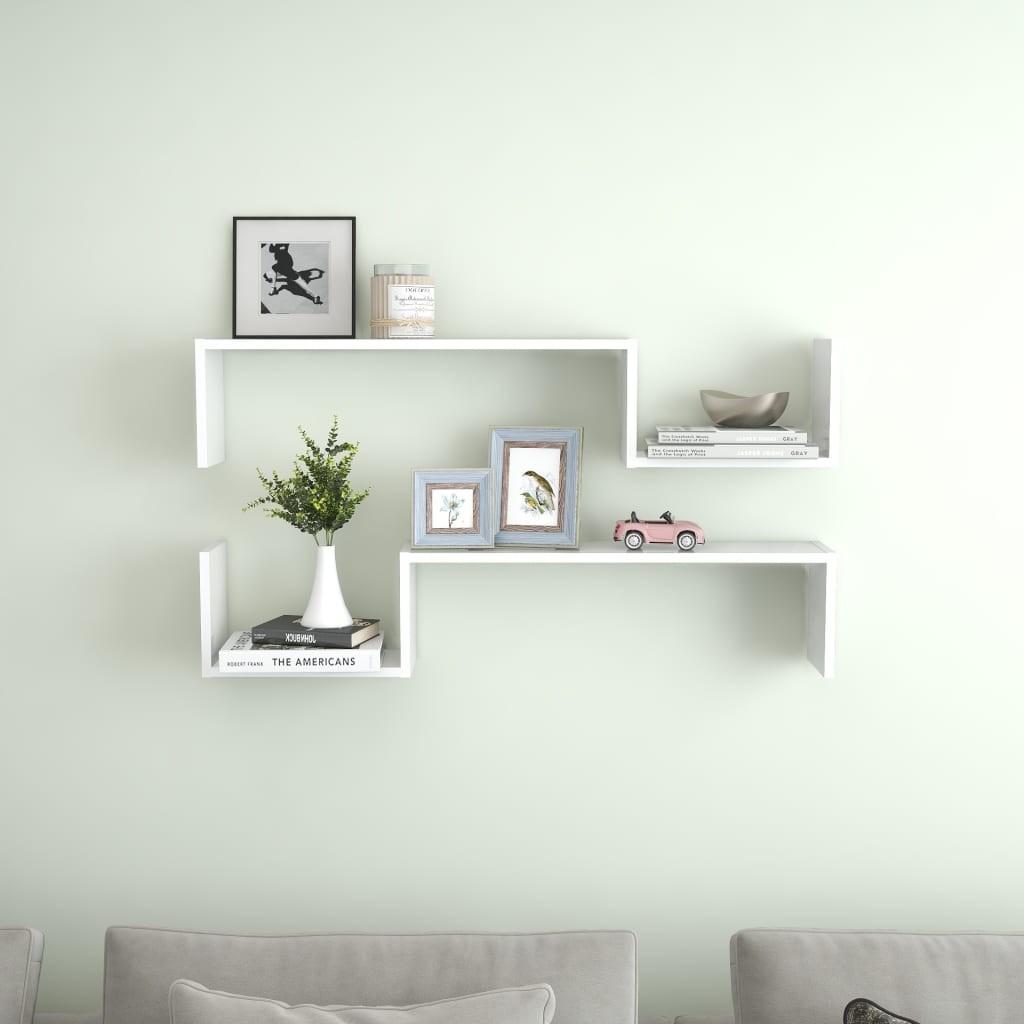 Væghylder 2 stk. 100x15x20 cm spånplade hvid højglans