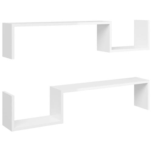 Væghylder 2 stk. 100x15x20 cm spånplade hvid højglans