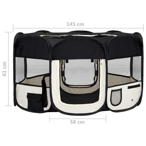 Foldbar hundegård med bæretaske 145x145x61 cm sort