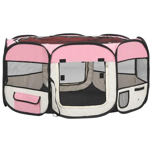 Foldbar hundegård med bæretaske 145x145x61 cm lyserød