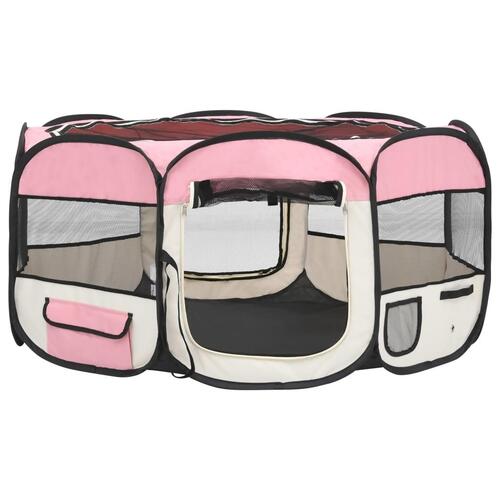 Foldbar hundegård med bæretaske 145x145x61 cm lyserød