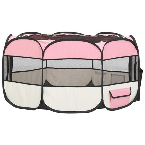 Foldbar hundegård med bæretaske 145x145x61 cm lyserød