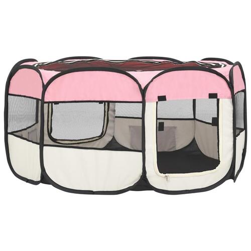 Foldbar hundegård med bæretaske 145x145x61 cm lyserød