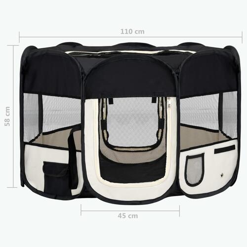 Foldbar hundegård med bæretaske 110x110x58 cm sort