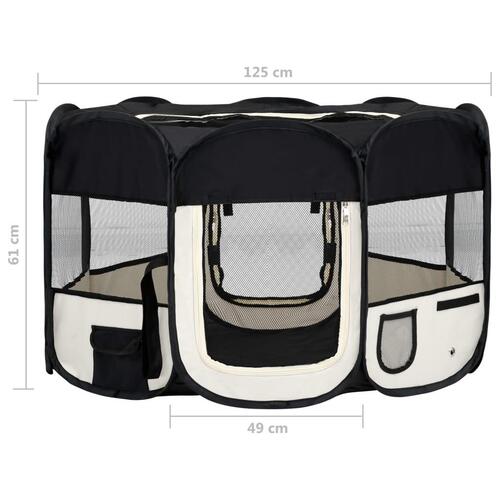 Foldbar hundegård med bæretaske 125x125x61 cm sort