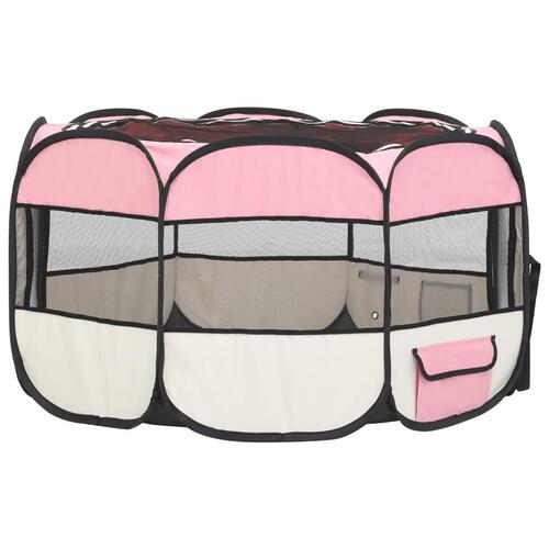 Foldbar hundegård med bæretaske 110x110x58 cm lyserød