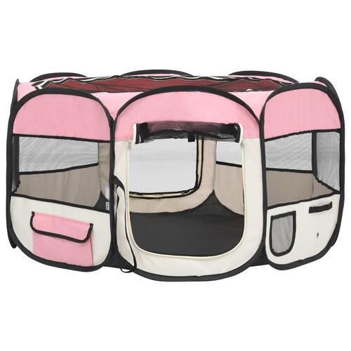 Foldbar hundegård med bæretaske 125x125x61 cm lyserød