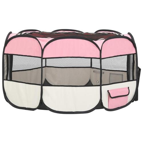 Foldbar hundegård med bæretaske 125x125x61 cm lyserød