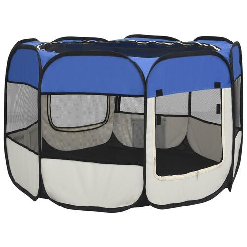 Foldbar hundegård med bæretaske 90x90x58 cm blå