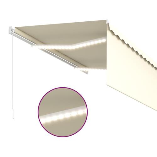 Markise m. gardin + LED 3x2,5 m manuel betjening cremefarvet