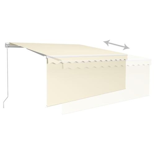Markise m. gardin + LED 3x2,5 m manuel betjening cremefarvet