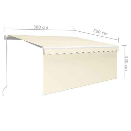 Markise m. gardin + LED 3x2,5 m manuel betjening cremefarvet