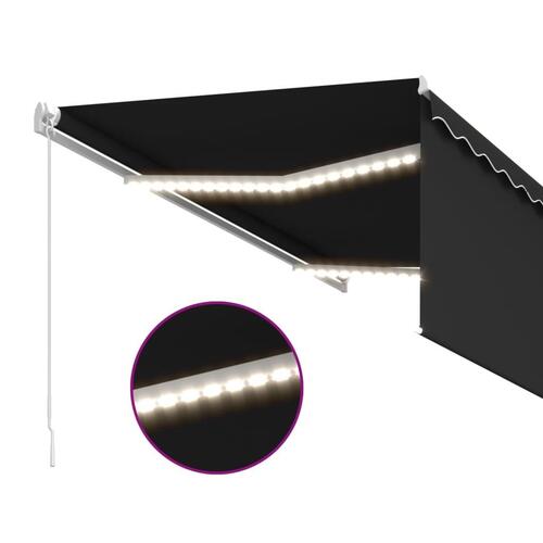 Markise m. gardin + LED 3x2,5 m manuel betjening antracitgrå