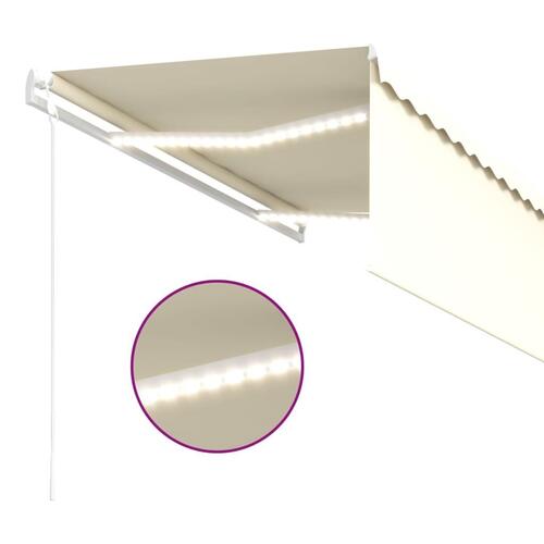 Markise m. gardin+LED+vindsensor 3,5x2,5 m auto cremefarvet
