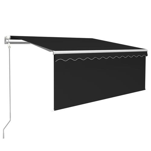 Markise m. gardin+LED+vindsensor 3,5x2,5 m auto antracitgrå