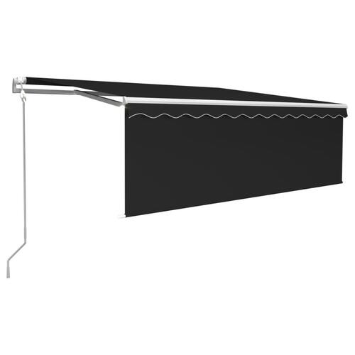 Markise m. gardin+LED+vindsensor 4,5x3 m automatisk antracitgrå