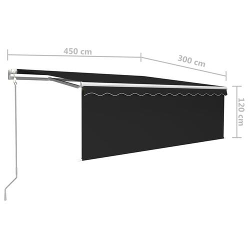 Markise m. gardin+LED+vindsensor 4,5x3 m automatisk antracitgrå