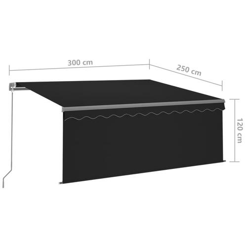 Markise m. gardin + LED 3x2,5 m manuel betjening antracitgrå