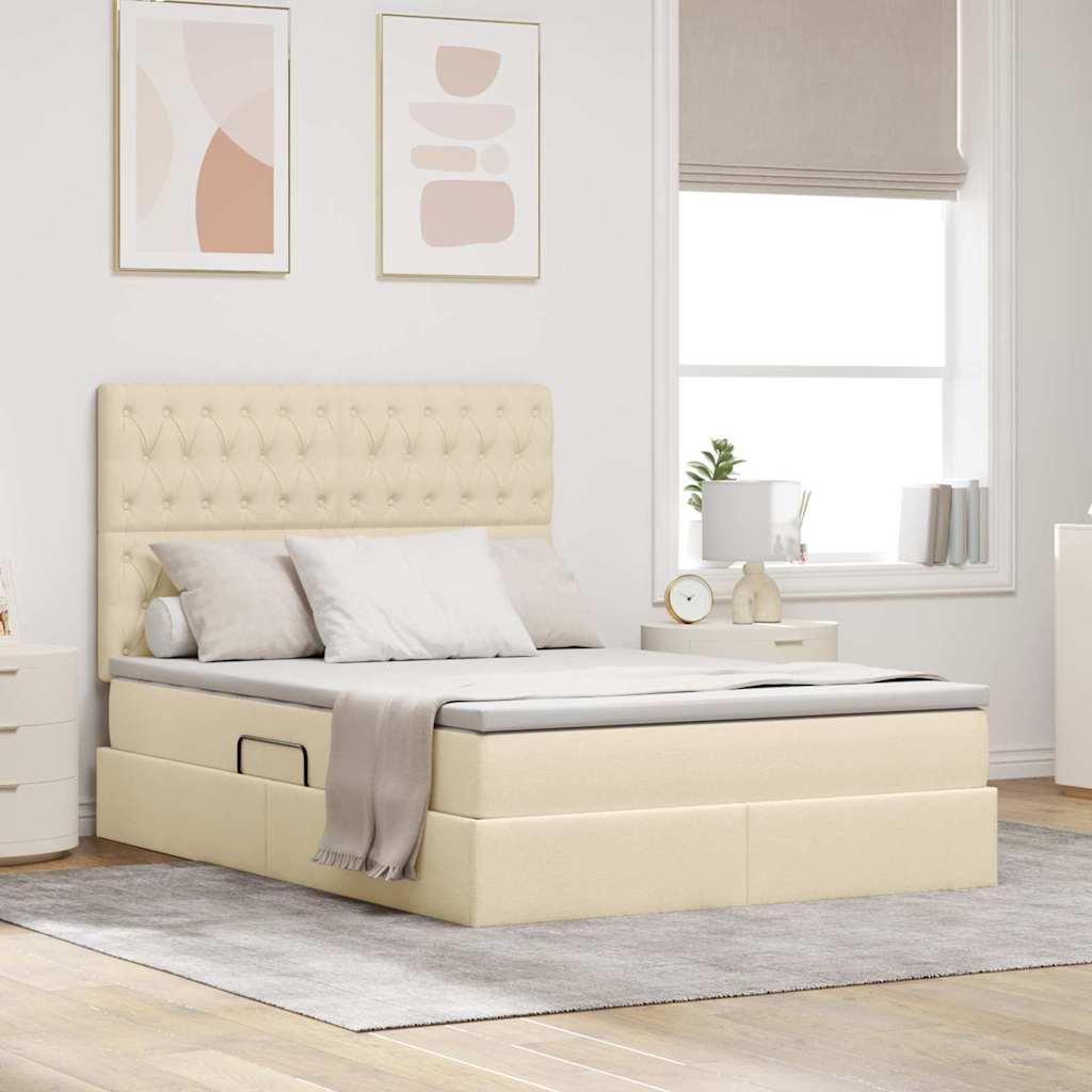 Seng med opbevaring og madras - creme 140 x 190 cm, polyester billede