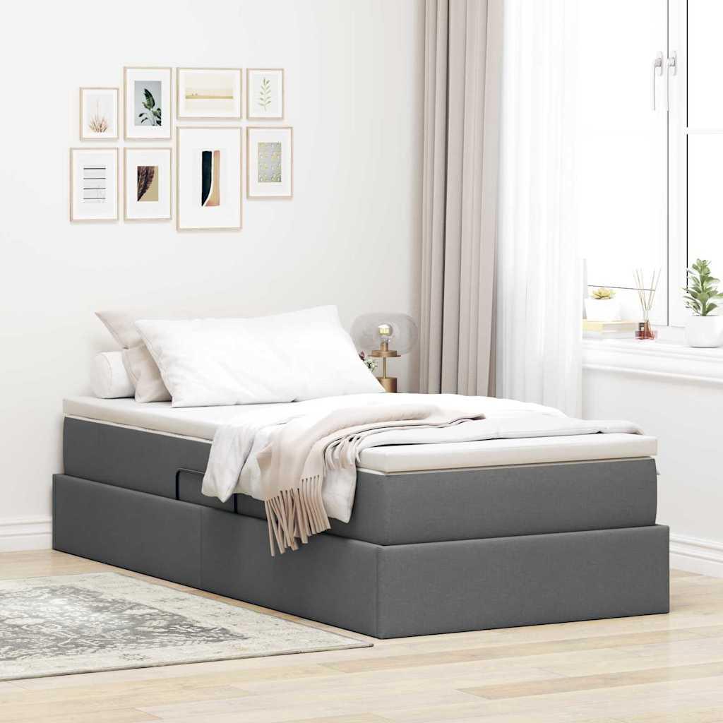 Seng med opbevaring og madras Mørkegrå 100 x 200 cm Polyester billede