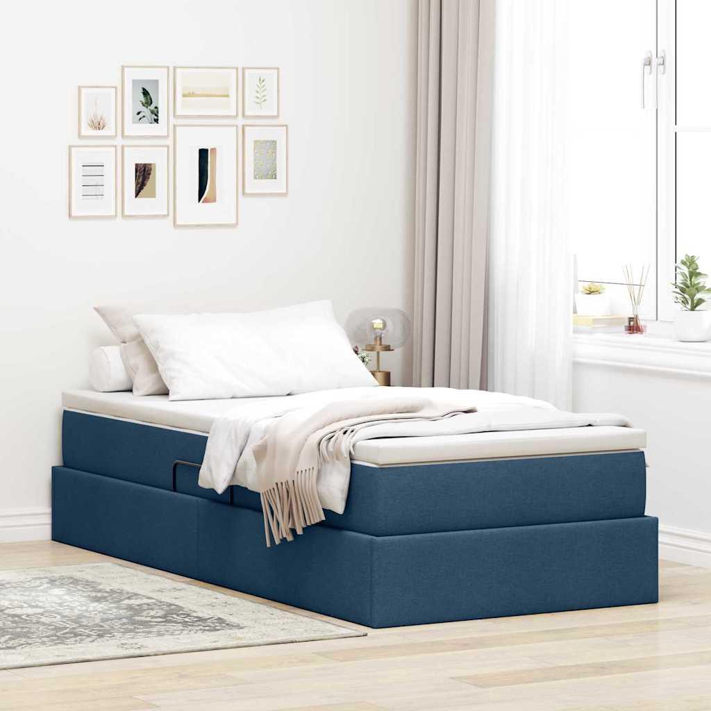 Seng med opbevaring og madras Blå 90 x 200 cm Polyester billede
