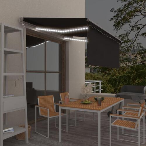 Markise m. gardin+LED+vindsensor 3x2,5 m automatisk antracitgrå