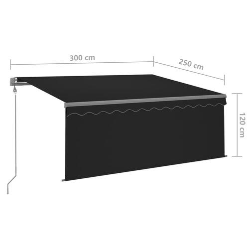 Markise m. gardin+LED+vindsensor 3x2,5 m automatisk antracitgrå
