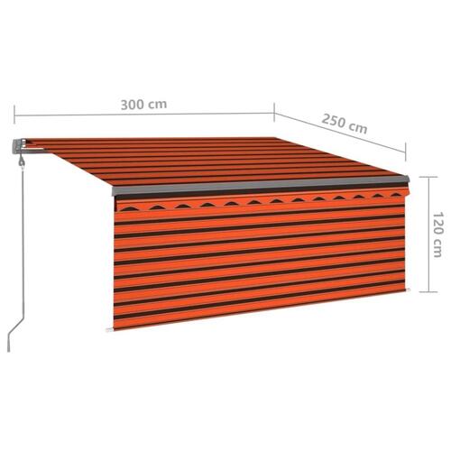 Markise m. gardin+LED+vindsensor 3x2,5 m automatisk orange/brun