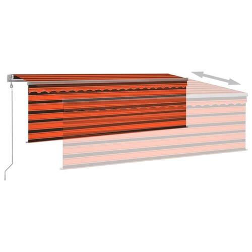 Markise m. gardin 4x3 m automatisk betjening orange og brun