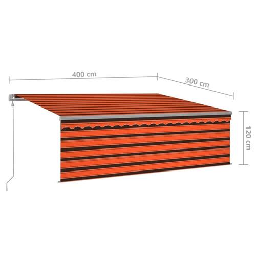 Markise m. gardin 4x3 m automatisk betjening orange og brun