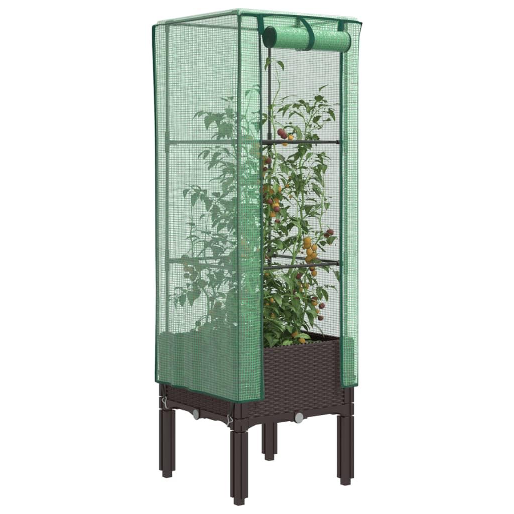 Højbed med drivhusovertræk 40x40x140 cm rattan-look billede