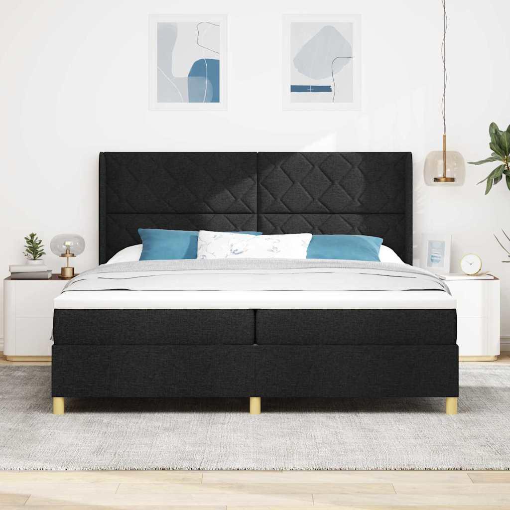 Kontinentalseng med madras Sort 200 x 200 cm Stof billede