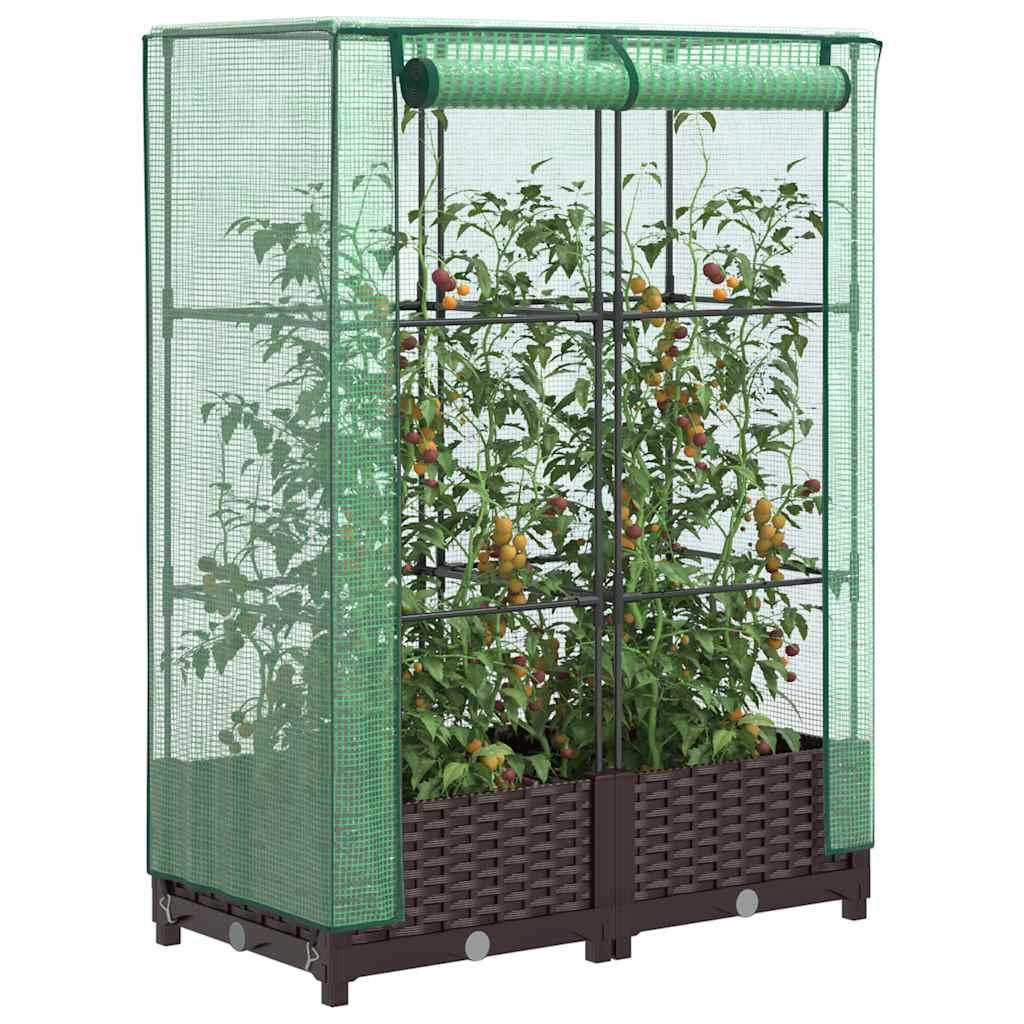 Højbed med drivhusovertræk 80x40x123 cm rattan-look billede