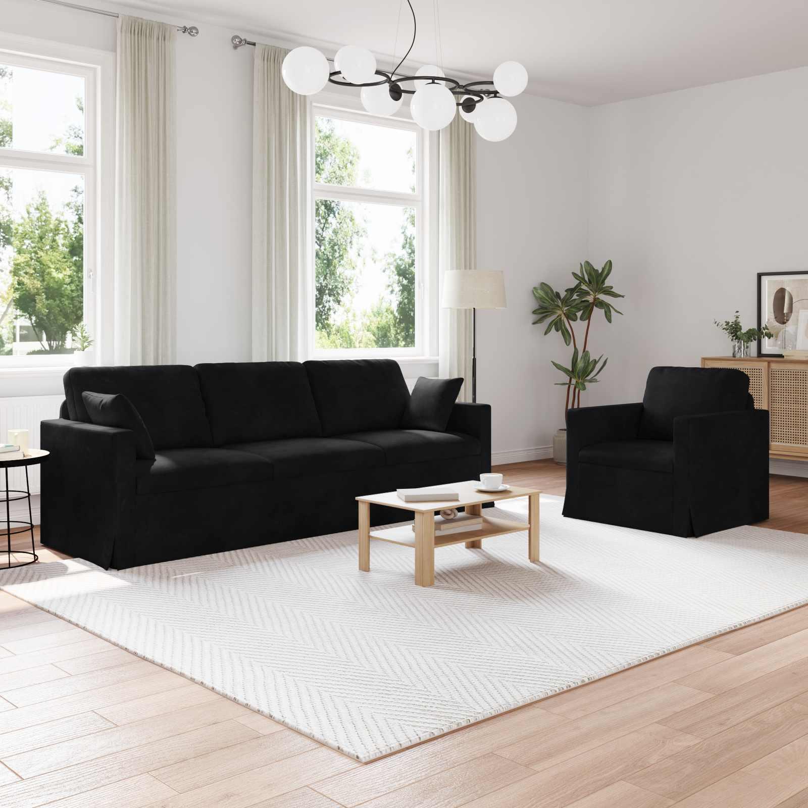 Sofa 2 stk Sort 228 x 78 x 80 cm Fløjl billede