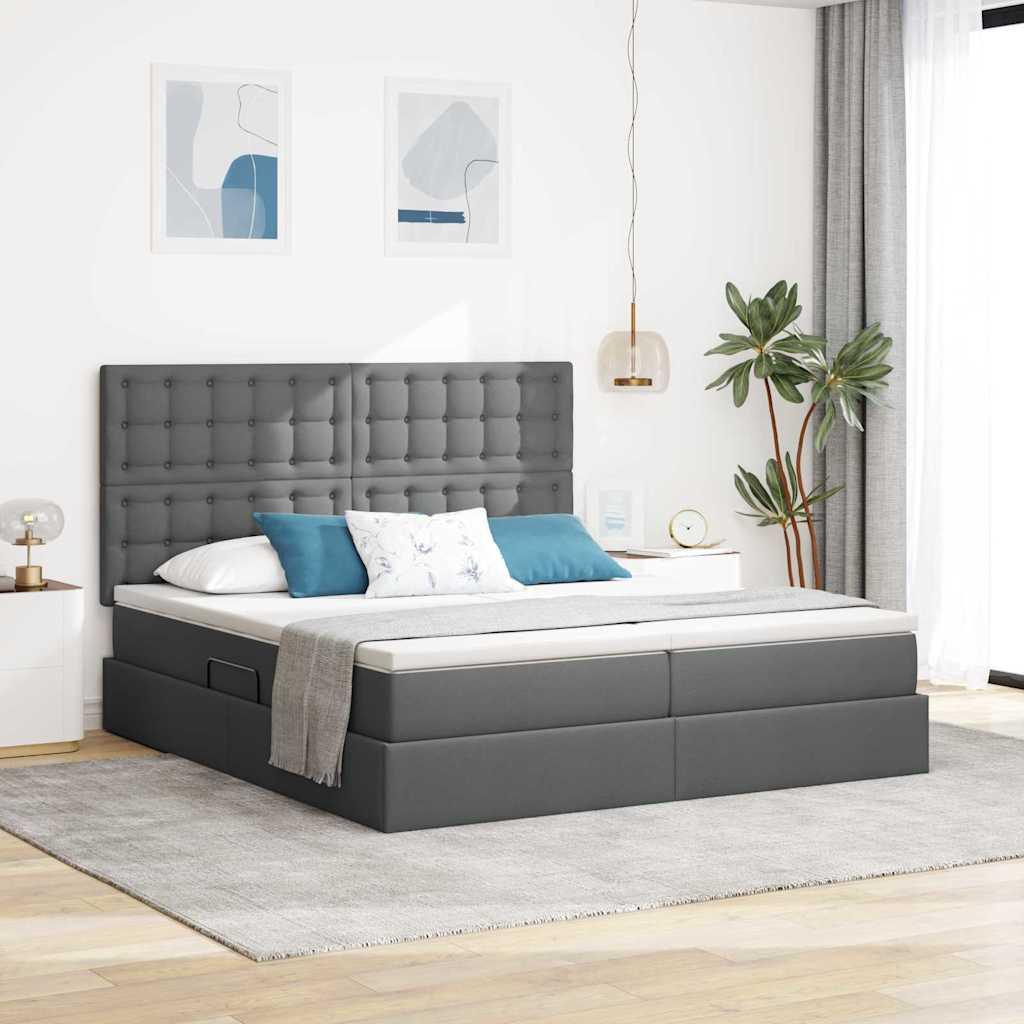 Seng med LED -strimmellys Mørkegrå 200 x 200 cm Stof billede